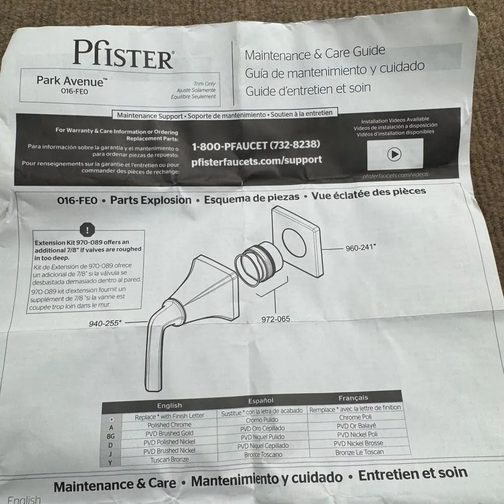 PFISTER Park Avenue 016-FEO Brushed Nickel Single Handle Diverter Trim Kit READ